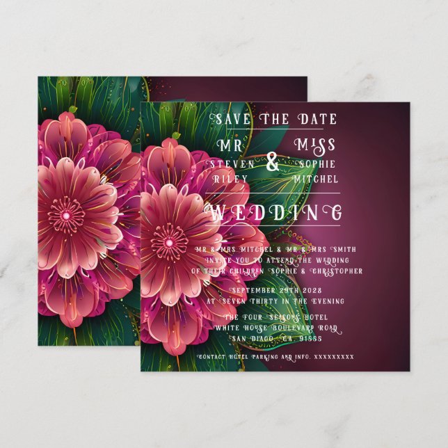 Suite de Invitación de Boda con Floral Elegante (Anverso / Reverso)