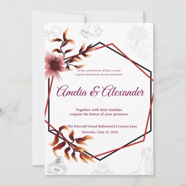 Suite de Invitación de Boda · Cubierta Floral Eleg (Anverso)