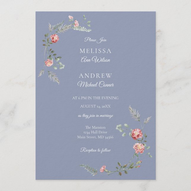 Suite de Invitación de Boda de Claveles y Azul (Anverso)