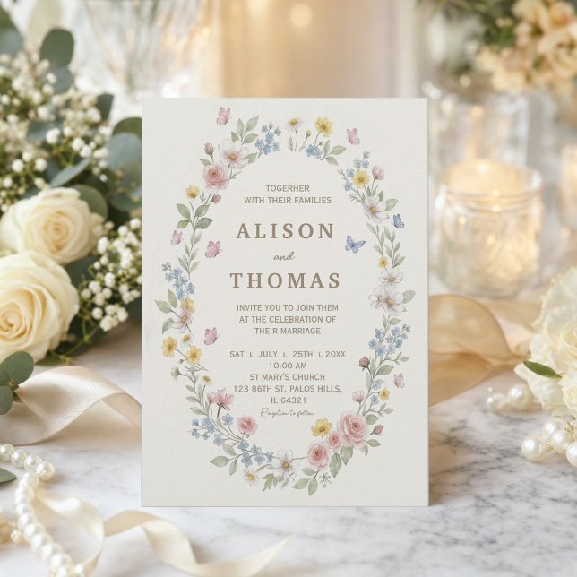 Suite de Invitación de Boda Floral Acuarela (#wildflowerinvitation #wildflowerspring #summerwedding #softfloralwedding #romanticflowers#butterfly)