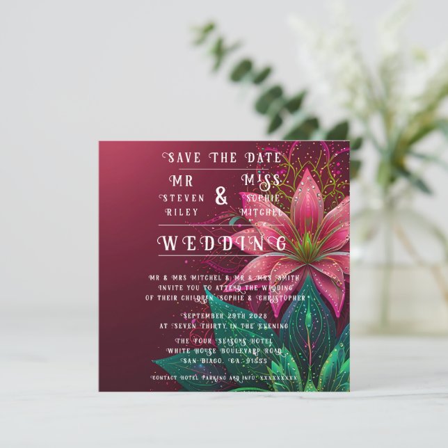 Suite de Invitación de Boda Floral de Lujo (Anverso de pie)