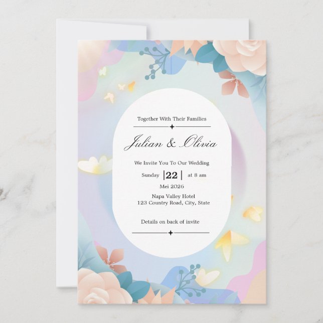 Suite de Invitación de Boda Floral de Oro de Lujo (Anverso)