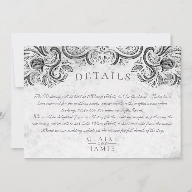 Suite de invitación rústica Rosa en blanco y negro (Anverso)