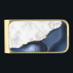 Sujeta Billetes Dorado Agante azul de la marina dorada de mármol blanco<br><div class="desc">Este lujoso diseño se combina con el elegante mármol blanco y el ágate azul marino con purpurinas de imitación de oro.</div>