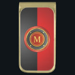 Sujeta Billetes Dorado Chip de póquer de Monograma Negro y Rojo<br><div class="desc">Para un regalo único con un toque personal, este clip de dinero incluye un marco redondo de chip de póquer que rodea el monograma deseado. El fondo rojo y negro de dos tonos tiene un matiz sutil para resaltar el marco del chip de póquer. Este es un diseño digital de...</div>