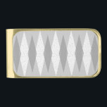 Sujeta Billetes Dorado Clip de dinero gris de mediados del siglo XX<br><div class="desc">Este moderno Clip de Dinero Gris Argyle de Mid Century presenta un fondo gris paloma y un patrón de diamantes modestos, translúcidos y de color gris oscuro sobre diamantes blancos más grandes y vintage con especkles de la edad espacial de color gris. Este estilo minimalista inspirado y deconstruido es un...</div>