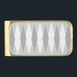 Sujeta Billetes Dorado Clip de dinero gris de mediados del siglo XX<br><div class="desc">Este moderno Clip de Dinero Gris Argyle de Mid Century presenta un fondo gris paloma y un patrón de diamantes modestos, translúcidos y de color gris oscuro sobre diamantes blancos más grandes y vintage con especkles de la edad espacial de color gris. Este estilo minimalista inspirado y deconstruido es un...</div>