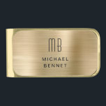 Sujeta Billetes Dorado Elegante Monogramado de oro cepillado metálico<br><div class="desc">Elegante Monogramado Gold Cepillado Metálico De Dinero De Fin De Oro.</div>