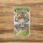 Sujeta Billetes Dorado Foto de vida silvestre del Tigre de Sumatra<br><div class="desc">Mantén tus billetes asegurados con este clip de dinero metalizado de calidad que muestra la imagen de la foto de un magnífico Tigre de Sumatra,  una especie animal en peligro de extinción. Seleccione el final metalizado del clip de dinero.</div>