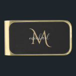 Sujeta Billetes Dorado Monograma negro y dorado Lujo elegante<br><div class="desc">Diseño clásico y elegante,  con decoración en negro y oro con monograma. La plantilla se ha configurado para que sólo tenga que agregar su nombre para completar el diseño. Accesorios similares en la tienda.</div>