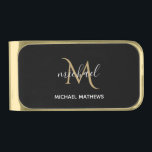 Sujeta Billetes Dorado Monograma negro y dorado Lujo elegante<br><div class="desc">El diseño en negro y oro es elegante y atemporal y se puede personalizar con tu monograma para un toque de acabado único. En nuestra tienda hay accesorios que coinciden.</div>