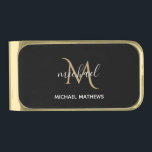 Sujeta Billetes Dorado Monograma negro y dorado Lujo elegante<br><div class="desc">El diseño en negro y oro es elegante y atemporal y se puede personalizar con tu monograma para un toque de acabado único. En nuestra tienda hay accesorios que coinciden.</div>