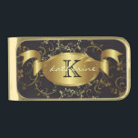 Sujeta Billetes Dorado Negro personalizado del oro del nombre del<br><div class="desc">Personalícelo con su monograma/nombre o modifiqúelo para requisitos particulares más lejos si usted necesita cambiar la fuente,  color de la fuente,  tamaño de fuente.</div>