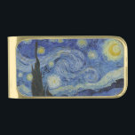 Sujeta Billetes Dorado Noche estrellada de Vincent Van Gogh<br><div class="desc">Noche estrellada de Vincent Van Gogh, óleo sobre lienzo de 1889, es un cuadro paisajístico de un gran torbellino de estrellas brillantes sobre un paisaje de pueblo lejano y colinas onduladas, con un solo ciprés subiendo en primer plano como una llama verde oscura. Van Gogh pintó su obra maestra estrellada...</div>