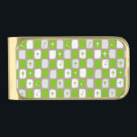 Sujeta Billetes Dorado Retro Green Starbursts Money Clip<br><div class="desc">This Retro Green and White Starbursts Money Clip is so adorably space age you won’t be able to contain your enthusiasm. And, why would you want to? This 1960’s mid century modern inspired design features a dark heather grey background and rows of perfectly imperfect rectangles in cheery green, white, and...</div>
