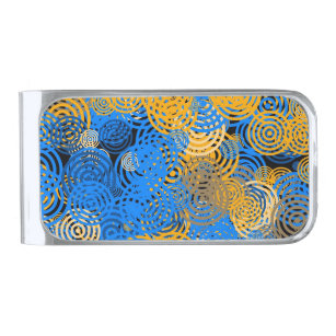 Sujeta Billetes Plateado Arte fractal Círculos geométricos azules Swirl Man