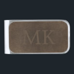 Sujeta Billetes Plateado Aspecto de cuero marrón elegante monogramado<br><div class="desc">El viejo cuero marrón angustiado le parece un clip de dinero.           Personalízalo con iniciales de nombre y detalles de contacto en ambos lados!        Puede hacer un gran regalo para papá,  abuelo,  esposo o mejor amigo en cumpleaños,  Día del Padre,  Navidades o cualquier otra ocasión especial.</div>