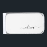 Sujeta Billetes Plateado Black White Modern Script Girly Monograma Nombre<br><div class="desc">Monograma de código blanco y negro simple Monograma Dinero Clip. Esto hace que la graduación perfecta,  dulce cumpleaños de 16 años,  boda,  ducha de novia,  aniversario,  ducha de bebé o fiesta de soltera sea un regalo para alguien que ama el lujo glam y los estilos de moda.</div>