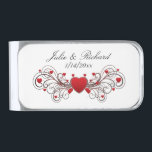 Sujeta Billetes Plateado Boda de corazón<br><div class="desc">Bonito memento para tu fiesta de boda incluye nombres y fecha</div>