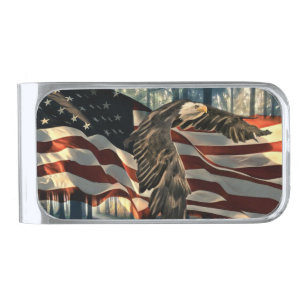 Sujeta Billetes Plateado Calle del águila de bandera estadounidense