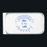 Sujeta Billetes Plateado Cita de la bandera Pesca es mi terapia<br><div class="desc">Tipografía de escritura de brochas de Guay La pesca es mi terapia</div>