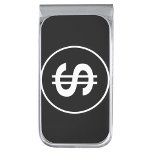 Sujeta Billetes Plateado Clip de Rótulo plata de dinero<br><div class="desc">Símbolo de Rótulo de dólar blanco sobre clip de dinero de fondo negro</div>