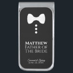 Sujeta Billetes Plateado Divertido padre de la novia White Tie Tuxedo Boda<br><div class="desc">Estos pasajes de dinero divertidos están diseñados como un regalo o un favor para el padre de la novia. Presentan un divertido diseño de una corbata blanca con tres botones blancos sobre un fondo negro, que se asemeja a un esmoquin. El texto dice "Padre de la Novia" y tiene un...</div>