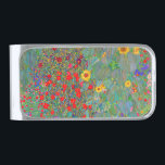 Sujeta Billetes Plateado El jardín de la granja Gustav Klimt con girasoles<br><div class="desc">El jardín de la granja de Gustav Klimt con Sunflowers Silver Finish Money Clip.</div>