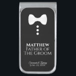 Sujeta Billetes Plateado El padre divertido del Boda de Tuxedo del traje bl<br><div class="desc">Estos divertidos clips de dinero están diseñados como un regalo o un favor para el padre del novio. Presentan un divertido diseño de una corbata blanca con tres botones blancos sobre un fondo negro, que se asemeja a un esmoquin. El texto dice "Padre del Groom" y tiene un lugar donde...</div>