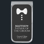 Sujeta Billetes Plateado El padre divertido del Boda de Tuxedo del traje bl<br><div class="desc">Estos divertidos clips de dinero están diseñados como un regalo o un favor para el padre del novio. Presentan un divertido diseño de una corbata blanca con tres botones blancos sobre un fondo negro, que se asemeja a un esmoquin. El texto dice "Padre del Groom" y tiene un lugar donde...</div>