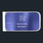 Sujeta Billetes Plateado Elegante Marina Monogramada Azul<br><div class="desc">Elegante Monogramado de la Marina Azul Plata Fin Dinero Clip.</div>