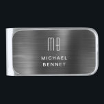 Sujeta Billetes Plateado Elegante Monograma Negro<br><div class="desc">Elegante Monograma Negro Plata Dinero Acabado Clip.</div>