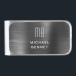 Sujeta Billetes Plateado Elegante Monograma Negro<br><div class="desc">Elegante Monograma Negro Plata Dinero Acabado Clip.</div>