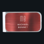 Sujeta Billetes Plateado Elegante Monogramado Rojo Pincel metálico<br><div class="desc">Elegante Monogramado Rojo Cepillado Metálico Dinero De Fin De Oro.</div>