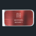 Sujeta Billetes Plateado Elegante Monogramado Rojo Pincel metálico<br><div class="desc">Elegante Monogramado Rojo Cepillado Metálico Dinero De Fin De Oro.</div>