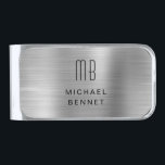 Sujeta Billetes Plateado Gris monogramado elegante<br><div class="desc">Elegante Monograma Gris Plata Acabado Clip Dinero.</div>