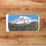 Sujeta Billetes Plateado Hermoso paisaje del Monte Rainier<br><div class="desc">Mantén tus billetes asegurados con este metalizado clip de dinero de calidad que incluye una fotografía panorámica de los hermosos techos de nieve del Monte Rainier, Washington y los colores del otoño en el Parque Nacional del Noroeste del Pacífico. ¡Un regalo sofisticado para él! Personalizar para agregar nombre o iniciales....</div>