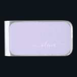 Sujeta Billetes Plateado Lavender Purple Modern Script Girly Monograma Nomb<br><div class="desc">Lavender Purple Simple Script Monograma Nombre Dinero Clip. Esto hace que la graduación perfecta,  dulce cumpleaños de 16 años,  boda,  ducha de novia,  aniversario,  ducha de bebé o fiesta de soltera sea un regalo para alguien que ama el lujo glam y los estilos de moda.</div>