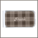 Sujeta Billetes Plateado Masculino marrón y beige plateado<br><div class="desc">Bonito clip de dinero dorado masculino,  marrón y beige. Añade tu nombre para personalizar. ¡Buen regalo para él!</div>