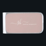 Sujeta Billetes Plateado Moderno Monograma Elegante Caligrafía Personalizad<br><div class="desc">Pancarta moderna de monogramas personales con caligrafía de escritura moderna y diseño de tipografía minimalista. Esta es la versión de marfil/rubor.</div>