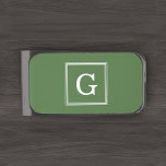 Sujeta Billetes Plateado Monograma clásico verde oliva<br><div class="desc">Monograma sencillo y clásico personalizado de 1 letra.</div>