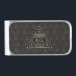 Sujeta Billetes Plateado Monograma de oro vintage Great Gatsby Art Deco 20<br><div class="desc">Diseño único con oro vintage y Art Deco negro de una conocida época de los años 20,  sobre un fondo de textura negra. Utilice la herramienta Personalizar para agregar su información. Para ver los objetos que coincidan,  visita,  por favor,  mi colección Glam Gold Art Deco.</div>