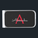 Sujeta Billetes Plateado Nombra de monograma de guión negro rojo<br><div class="desc">Fragmento de Monograma de Guión Simple Rojo y Negro. Esto hace que la graduación perfecta,  dulce cumpleaños de 16 años,  boda,  ducha de novia,  aniversario,  ducha de bebé o fiesta de soltera sea un regalo para alguien que ama el lujo glam y los estilos de moda.</div>