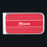 Sujeta Billetes Plateado Nombre retro clásico Polka Punto rojo y blanco<br><div class="desc">Nombre personalizado Punto de Polka simple rojo y blanco. La fuente se puede cambiar haciendo clic en el botón "Editar diseño".</div>