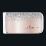 Sujeta Billetes Plateado Oro Rosa - Monograma Purpurina Rubor rosado platea<br><div class="desc">Oro Rosa - Purpurina de espuma metálica del Relieve metalizado Rubor rosa y plateado Faux cepillado Monograma Metalizado Clip de dinero. Esto hace que la graduación perfecta, dulce cumpleaños de 16 años, boda, ducha de novia, aniversario, ducha de bebé o fiesta de soltera sea un regalo para alguien que ama...</div>