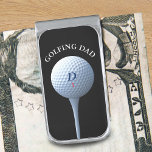 Sujeta Billetes Plateado Papá jugando golf desatando el dinero del Monogram<br><div class="desc">¡Paga todo el dinero del papel de tu papá! También puedes añadir la inicial de tu papá golfista y su número de pelota de golf. Gran regalo para los golfistas y por supuesto,  papás.</div>