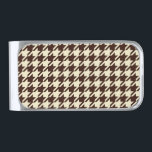 Sujeta Billetes Plateado Patrón Houndstoth de marfil marrón clásico<br><div class="desc">Patrón de tela verde,  elegante y clásico,  con un patrón de pepita / gallo en combinación de color marrón y marfil. Patrón de Pepita de color marrón Dinero Clip</div>