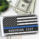 Sujeta Billetes Plateado Policía personalizada delgada de la línea azul<br><div class="desc">Delgado clip de dinero de la Línea Azul - Bandera estadounidense con colores de la bandera de la policía, diseño angustiado . Personaliza con el nombre de la policía. Este clip de dinero personalizado de la policía es perfecto para la policía y la policía y todos los que los apoyan....</div>