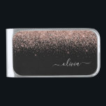 Sujeta Billetes Plateado Rosa dorado Rubor Purpurina rosa Nombre de monogra<br><div class="desc">El Rosa Gold Rubor Pink and Black Sparkle Purpurina Cepilló el Metalizado Monograma Nombre Dinero Clip. Esto hace que la graduación perfecta, dulce cumpleaños de 16 años, boda, ducha de novia, aniversario, ducha de bebé o fiesta de soltera sea un regalo para alguien que ama el lujo glam y los...</div>