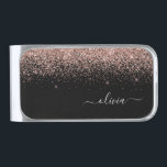 Sujeta Billetes Plateado Rosa dorado Rubor Purpurina rosa Nombre de monogra<br><div class="desc">El Rosa Gold Rubor Pink and Black Sparkle Purpurina Cepilló el Metalizado Monograma Nombre Dinero Clip. Esto hace que la graduación perfecta, dulce cumpleaños de 16 años, boda, ducha de novia, aniversario, ducha de bebé o fiesta de soltera sea un regalo para alguien que ama el lujo glam y los...</div>